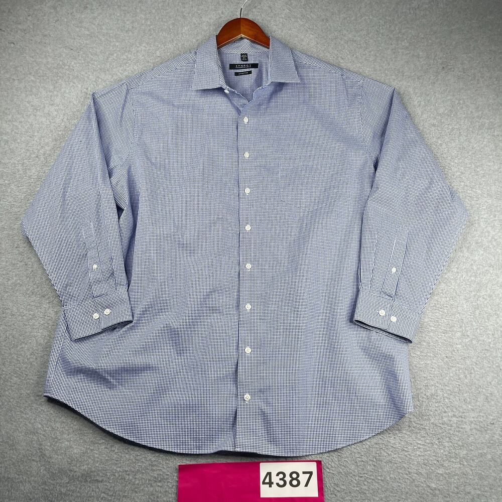 Synrgy Performance Stretch Shirt Blue Check Button Up Long Sleeve Mens 18.5